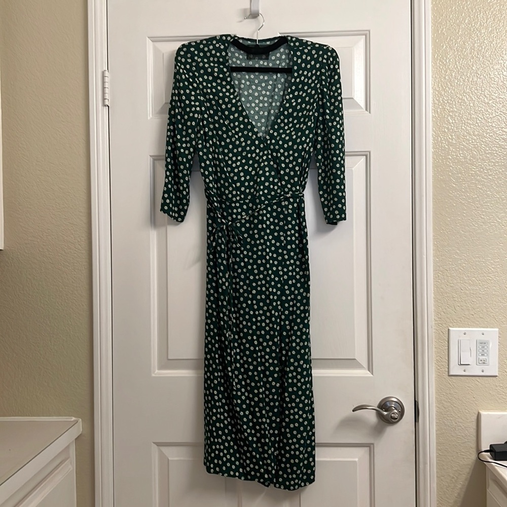 Reformation Carrie Wrap Dress in “Basil”